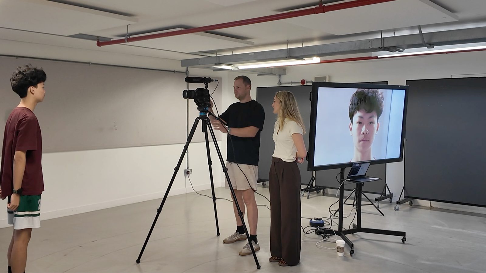 A student recording a self-tape