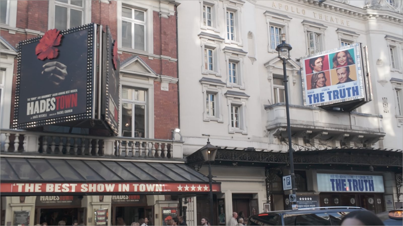 West End theatre fronts on a London street